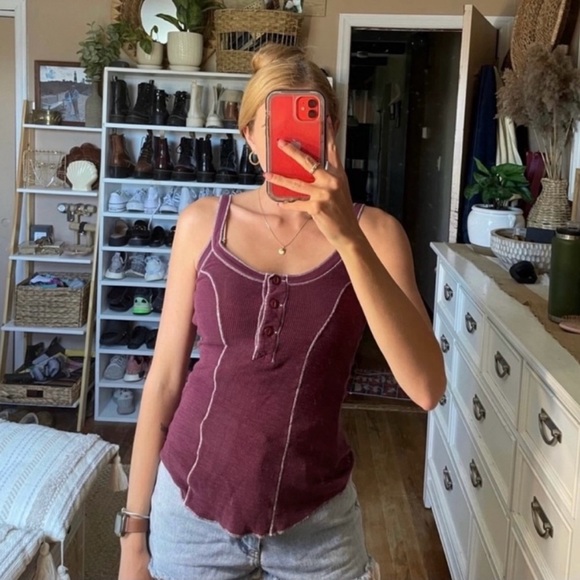 Free People waffle knit outside stitch tank top - Picture 2 of 6